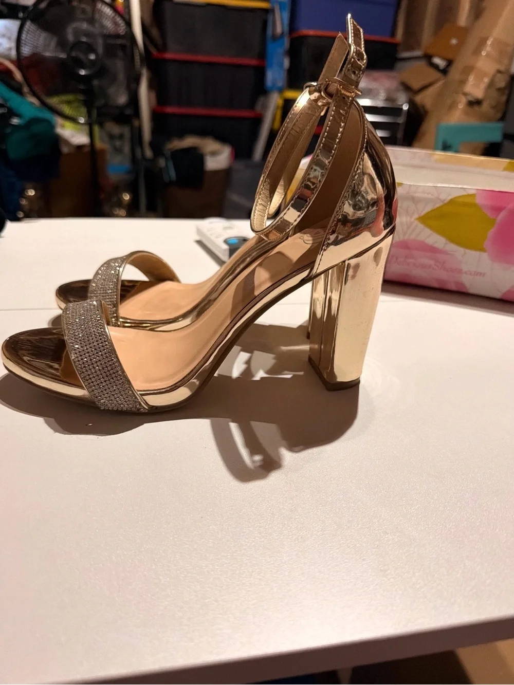 Gold Crystal Ankle-Strap High Heel Sandals - Women